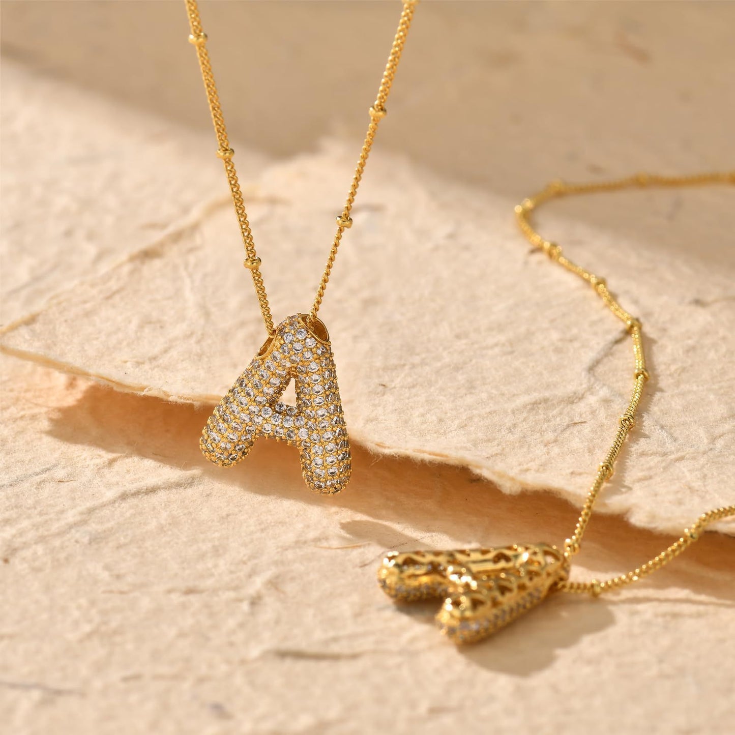 18K Gold Plated Brass Double Layer Letter Necklace Micro Pave Cubic Zirconia Serpentine Chain Women's Jewelry