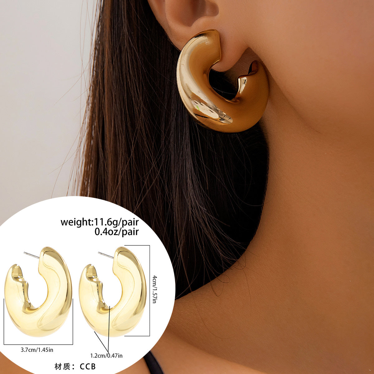 Pendientes geométricos asimétricos con forma de lágrima, dulces y atrevidos, de aleación con acabado galvanizado para mujer
