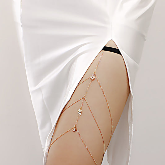 Punk Style Tassel Leaf Thigh Chain for Women with Elastic Band, Minimalist Beach-Inspired Body Jewelry