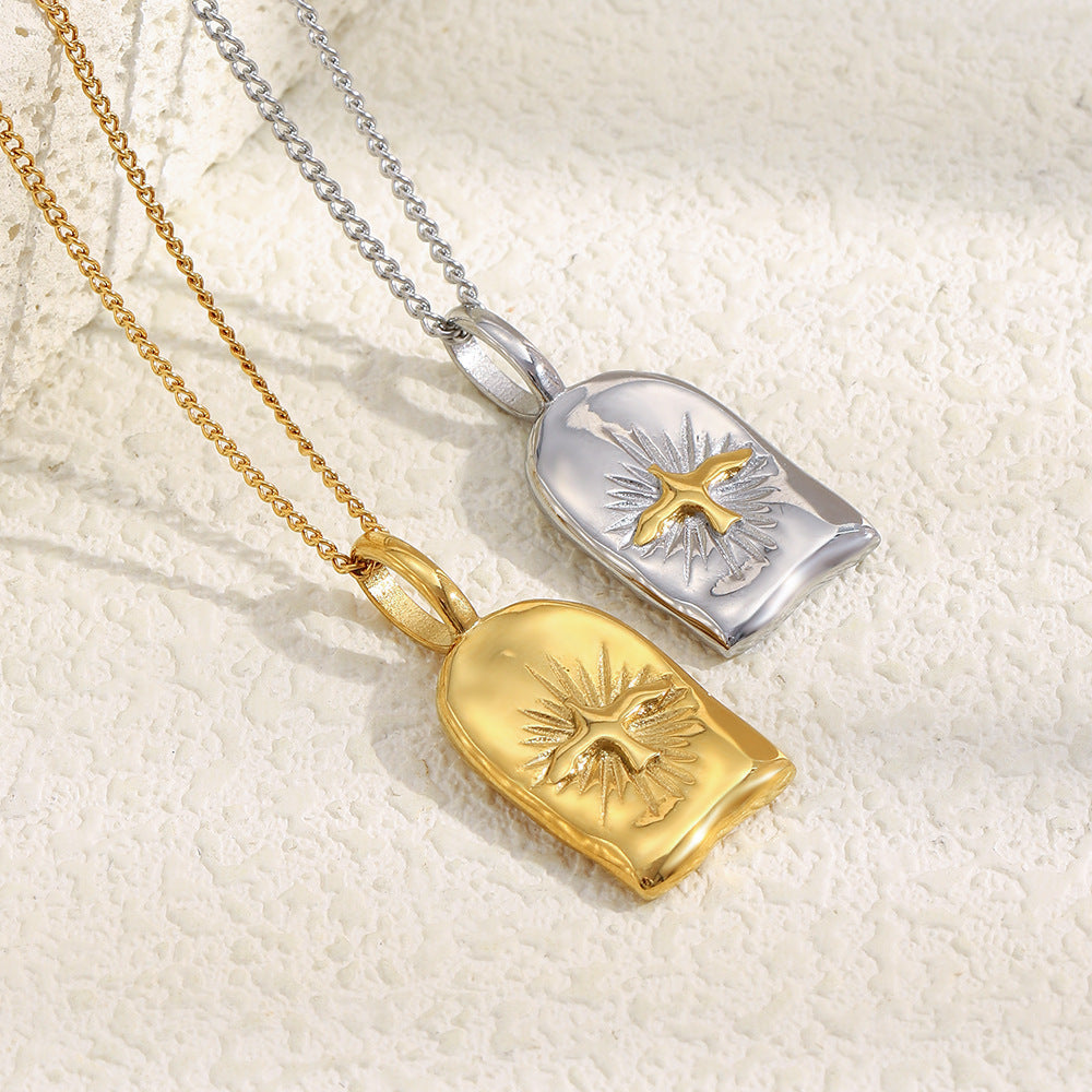 Collana con ciondolo a fenice minimalista geometrica a raggiera da donna in acciaio inossidabile placcato oro 18 carati