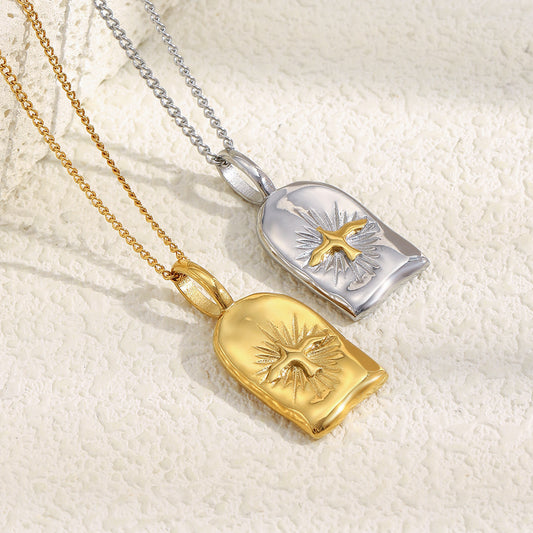 Collana con ciondolo a fenice minimalista geometrica a raggiera da donna in acciaio inossidabile placcato oro 18 carati