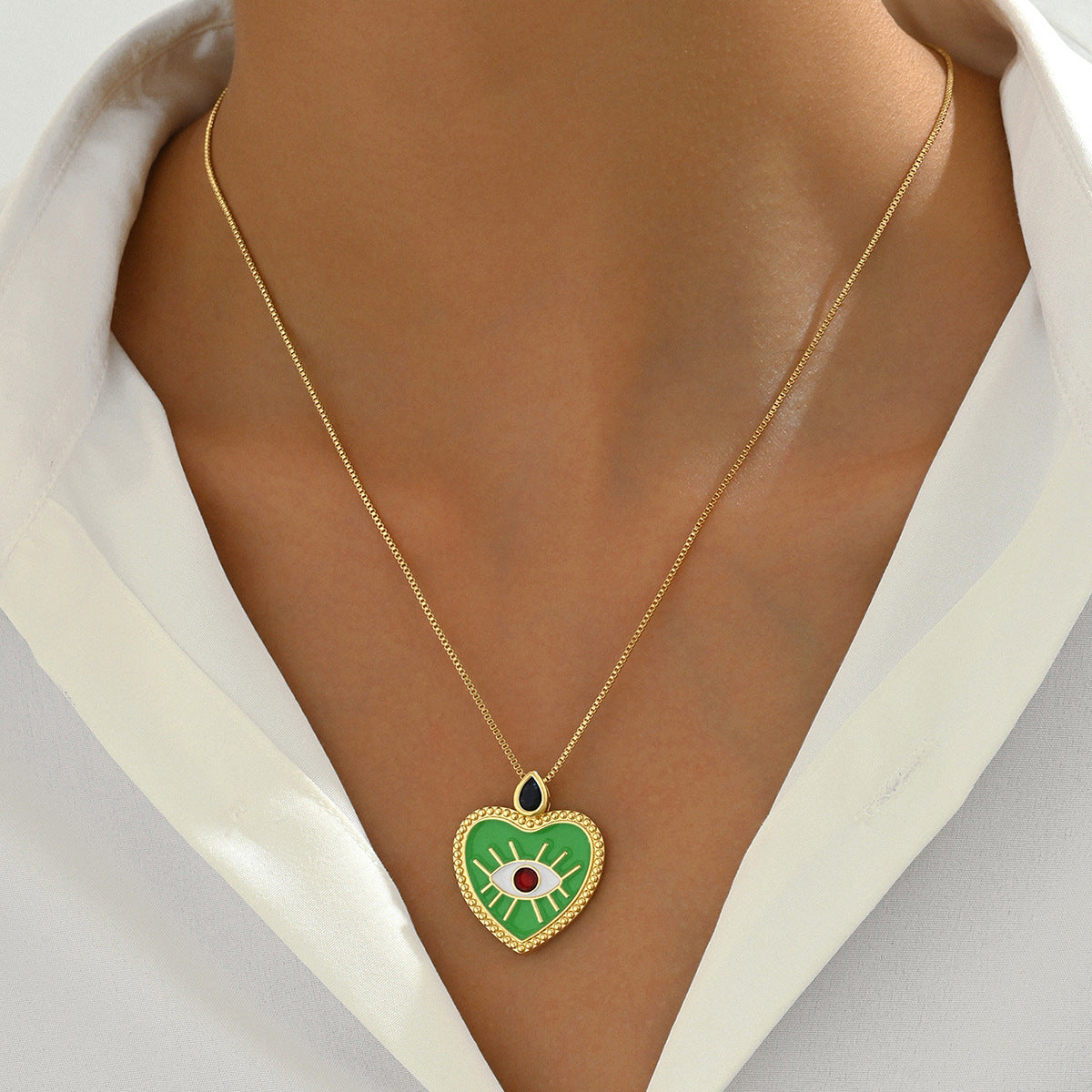 Fashionable OL Style Heart-Shaped Enamel Copper Pendant Necklace for Women with Geometric Design and Clavicle Chain