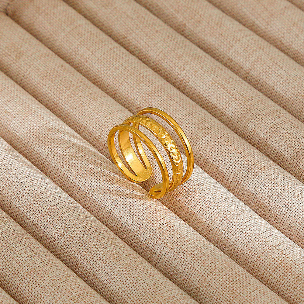 Minimalist Geometric Flower-Shaped Titanium Steel Ring with Plating Finish for Women, Adjustable Open Band Fashion Ring