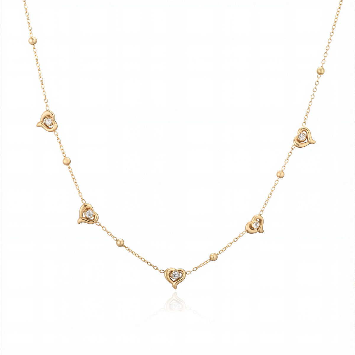 Minimalist Heart Geometric Cubic Zirconia Plated Stainless Steel Necklace for Women