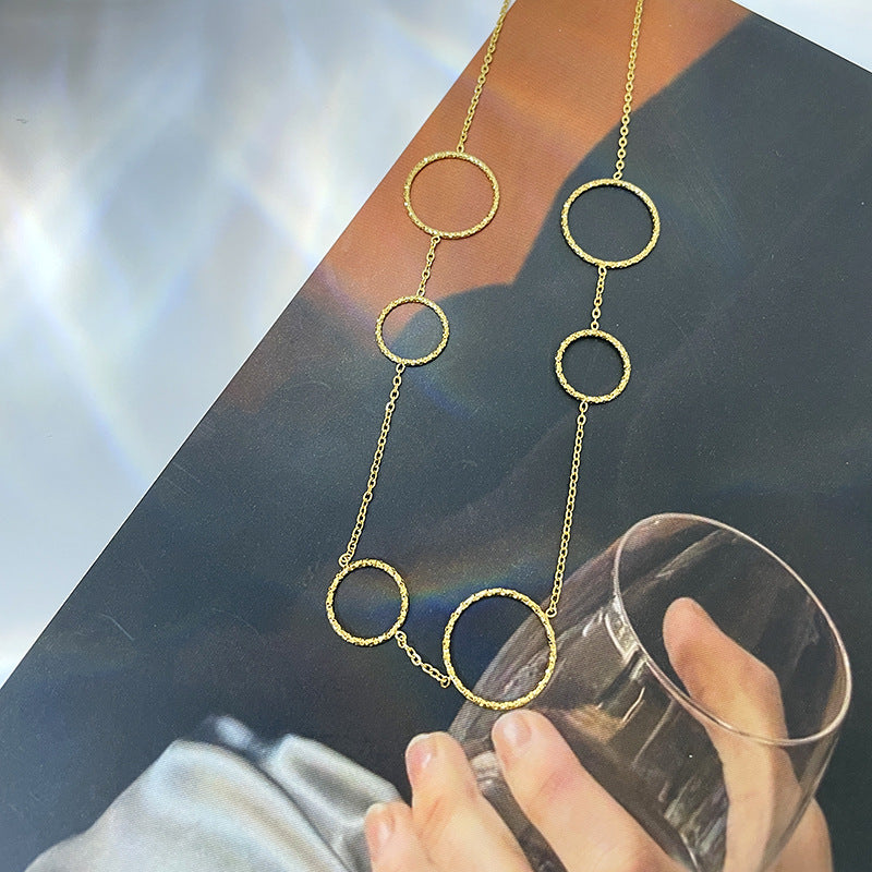 Minimalist Geometric Hollow Round Pendant Necklace for Women Titanium Steel Plated Water Wave Chain