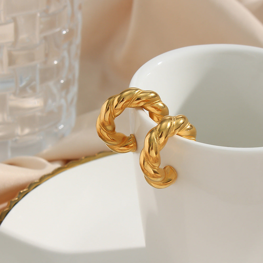 Orecchini a Cerchio Minimalisti Geometrici alla Moda in Acciaio Inossidabile con Placcatura in Oro 18K da Donna