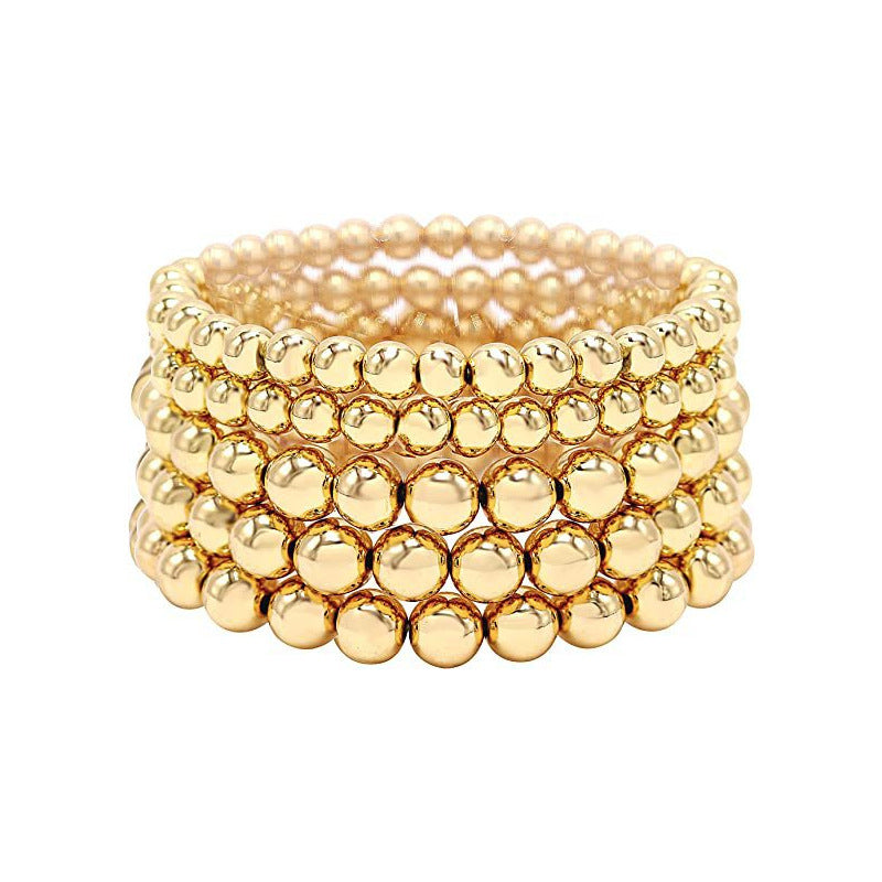 Geometric Faux Pearl Beaded Stretch Bracelet for Women