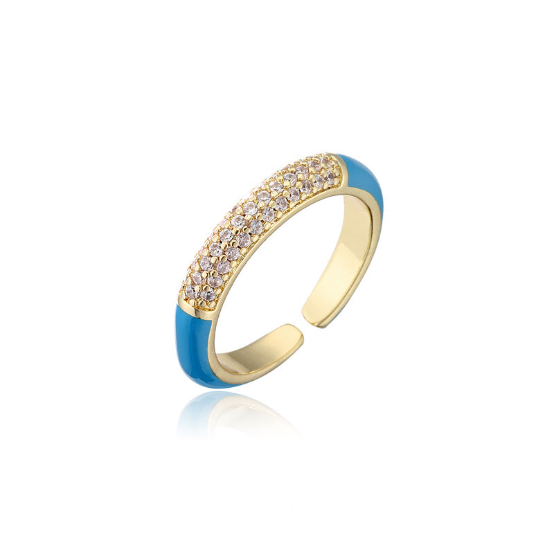 Geometric Micro-pave Cubic Zirconia and Drip Oil Brass Ring for Women