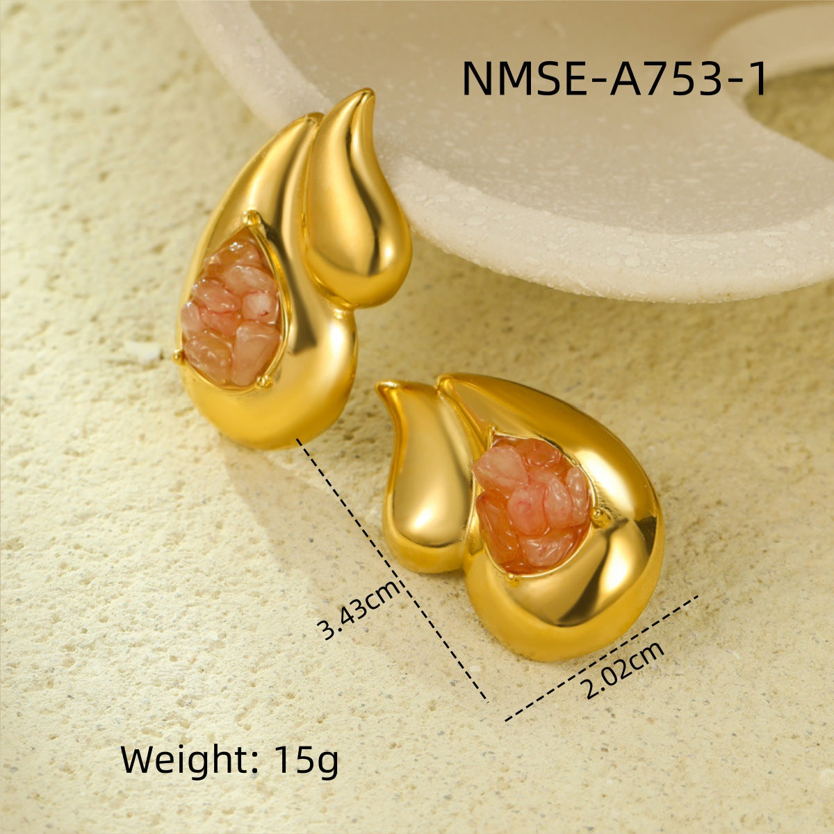 Orecchini a Goccia Doppi in Acciaio al Titanio Lucidato Stile Vintage Minimalista con Dettagli in Pietra Naturale e Placcatura in Oro 18K