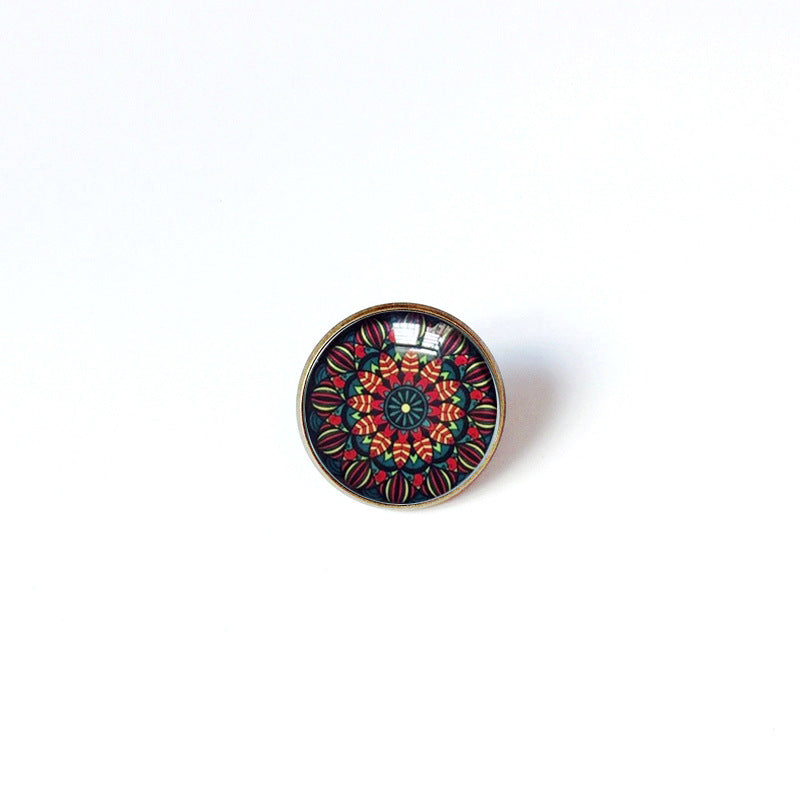 Broche floral vintage bohemio de mandala en latón con acabado chapado para mujeres y hombres