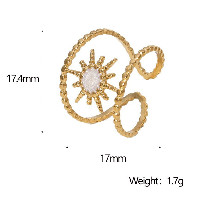 Luxury Minimalist Geometric Stainless Steel Adjustable Open Ring with Gold Plating for Women