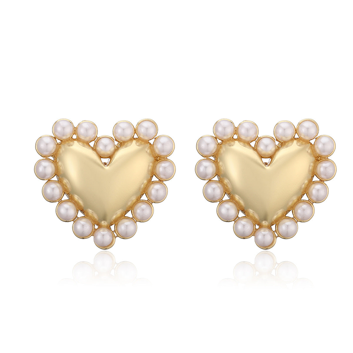 Minimalist 18K Gold Plated Brass Heart Pearl Stud Earrings for Women
