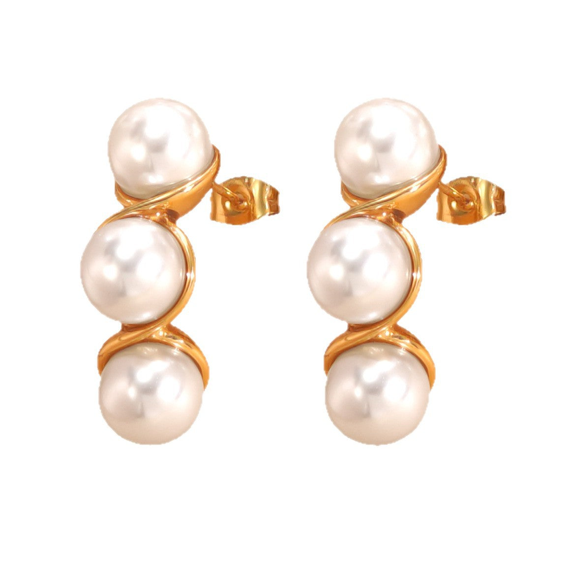 Vintage Geometric Round Pearl Plated Stainless Steel Earrings for Women