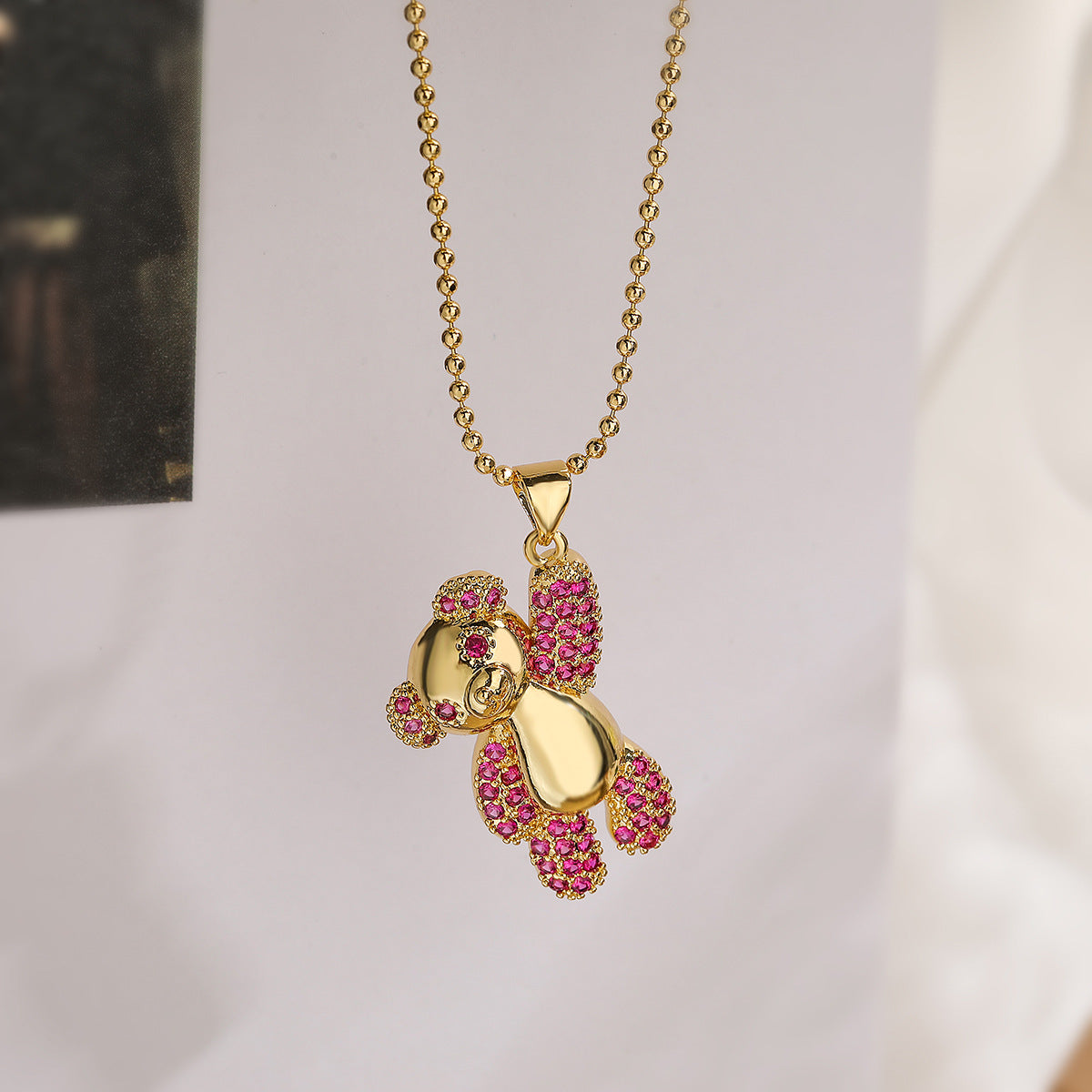 Minimalist Bear-Shaped Copper Pendant Necklace with Real Gold Plating and Zircon Accents for Women