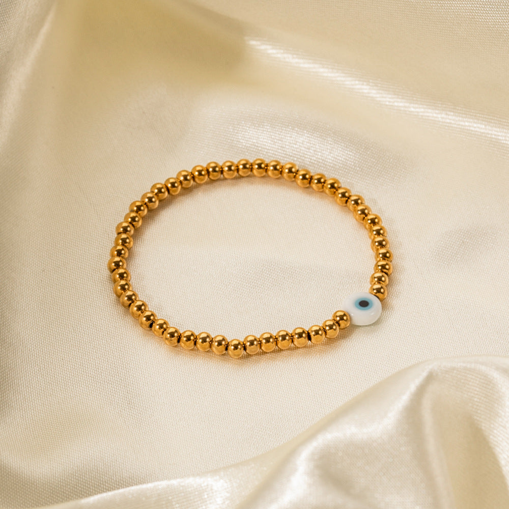 Trendy Geometric Evil Eye 18K Gold Plated Stainless Steel Elastic Bracelet for Women