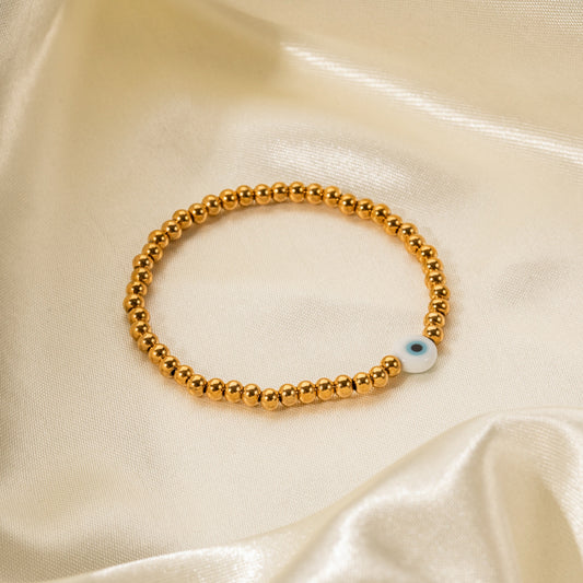 Pulsera Elástica de Acero Inoxidable con Ojo Turco Geométrico de Moda Bañada en Oro de 18K para Mujer