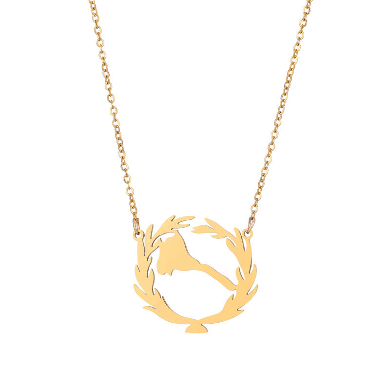 Collana con ciondolo etnico geometrico in acciaio inossidabile con finitura placcata da donna, gioielli per clavicola con catena a O