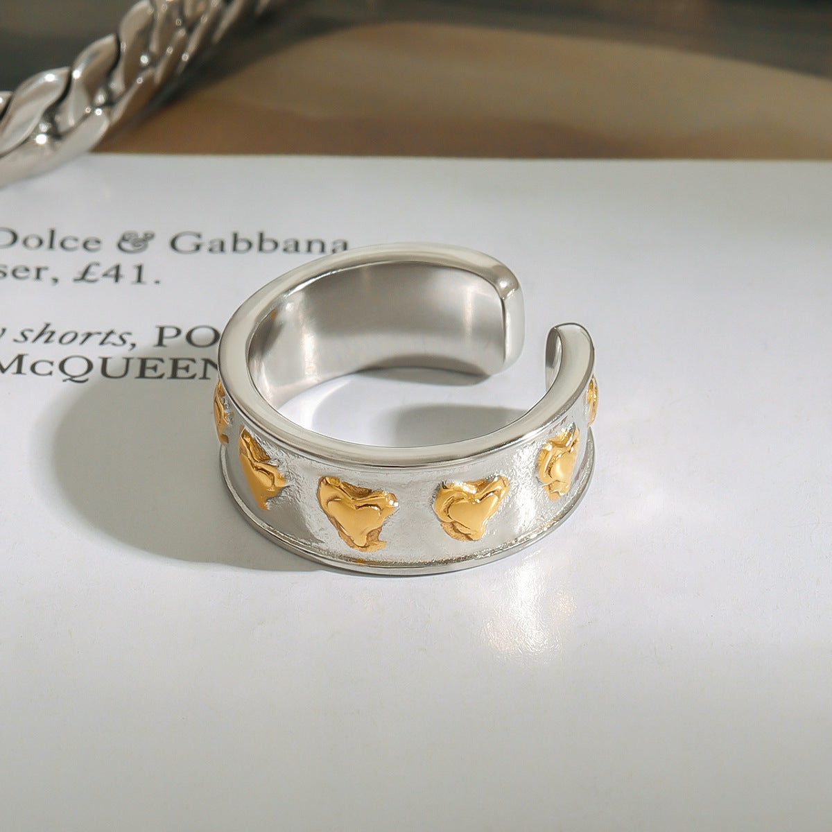 Heart Shaped Plated Stainless Steel Ring for Women