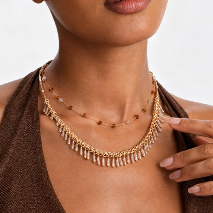 Minimalist Luxury Geometric Crystal Pendant Plated Alloy Necklace for Women