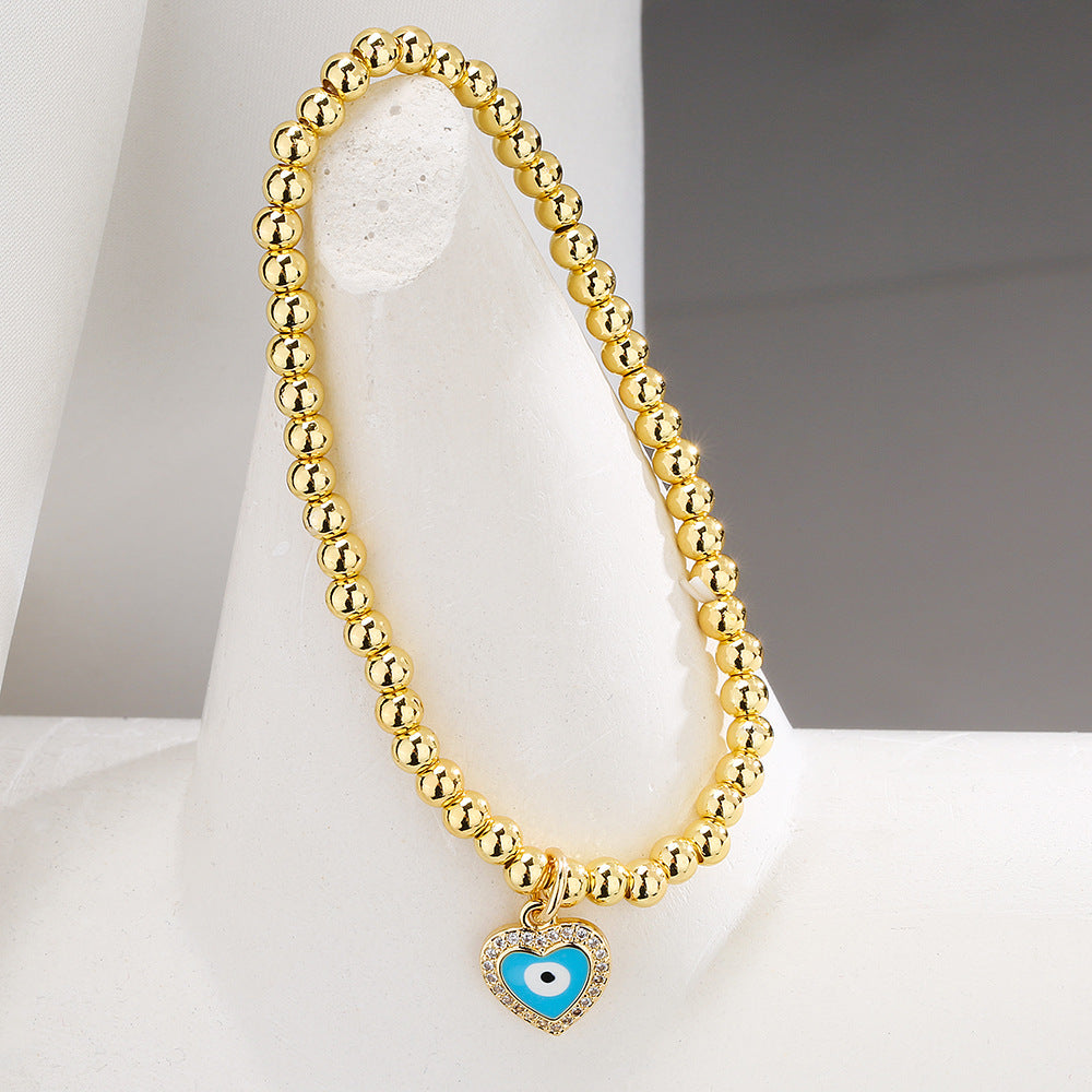 Minimalist Geometric Evil Eye Copper Bracelet for Women with Enamel Finish
