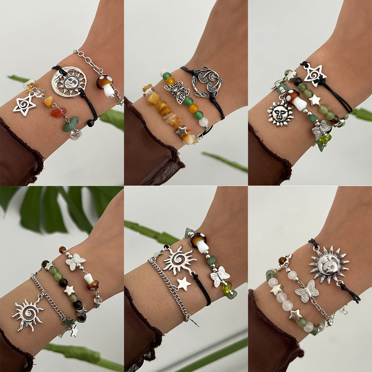 Bohemian Vintage Ethnic Alloy Plated Star Geometric Butterfly Animal Charm Bracelet for Women