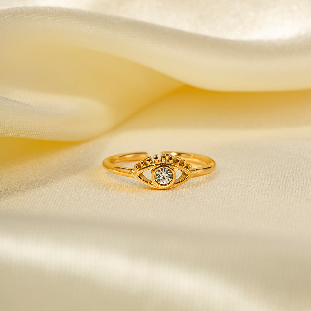 Anello geometrico da donna in acciaio inossidabile placcato oro 18 carati con intarsi in zircone, stile INS