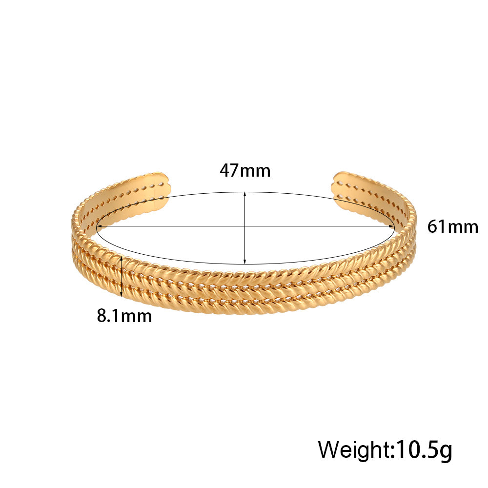Bracciale Minimalista in Acciaio Inossidabile con Polsino a Treccia Intrecciata Regolabile e Superficie Testurizzata