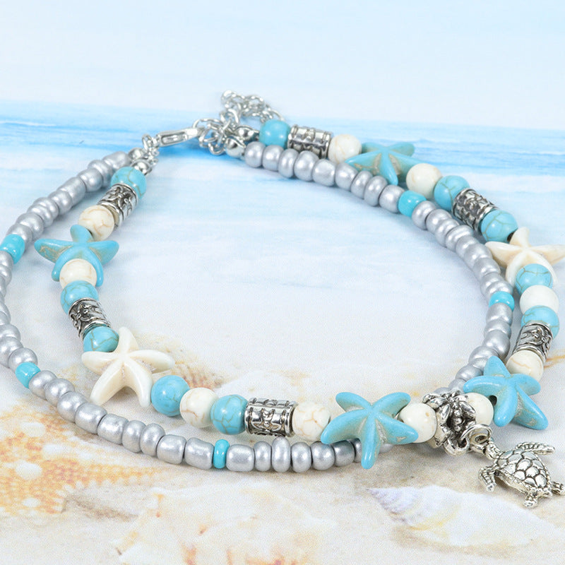 Vintage Alloy Starfish Turtle Anklet Set