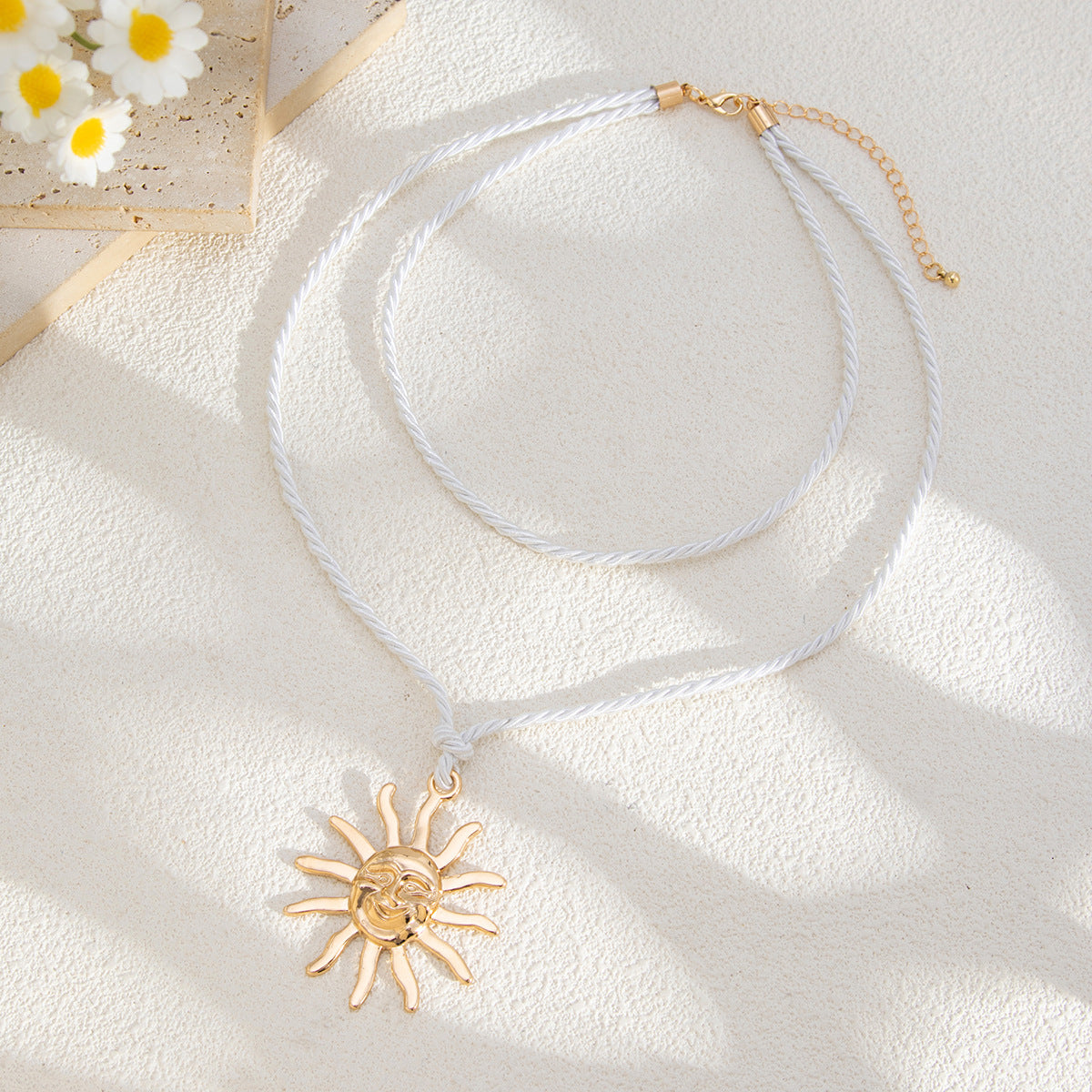 Vacation Style Geometric Sun Flower Alloy Plated Pendant Necklace for Women