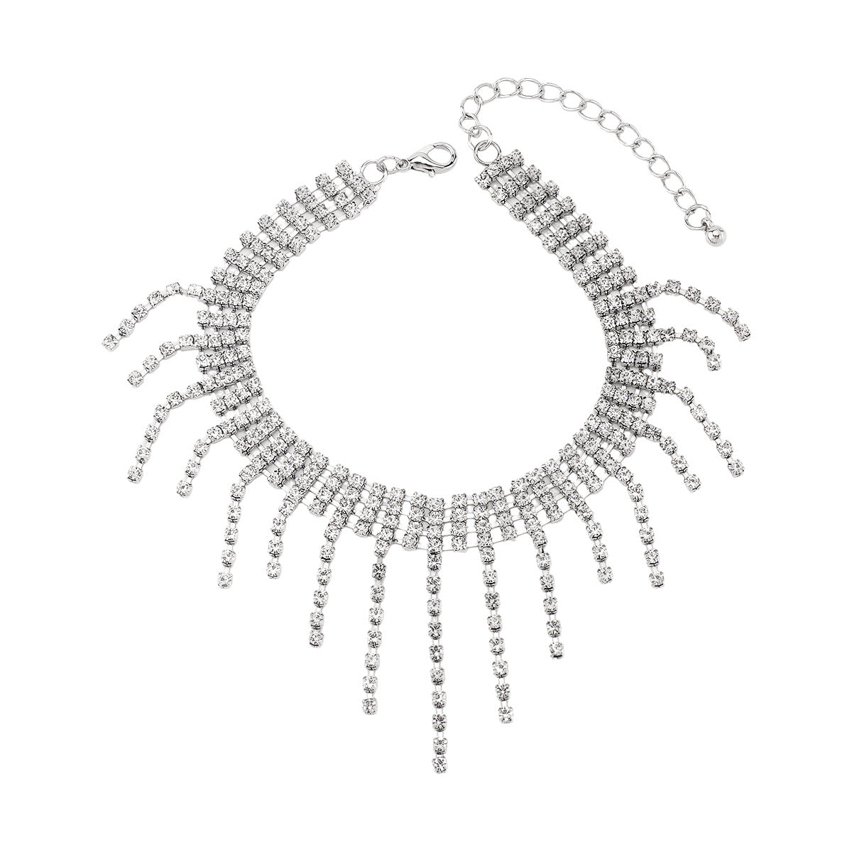 Cadena de brazo minimalista geométrica con incrustaciones de diamantes de imitación y detalles de flecos para mujer