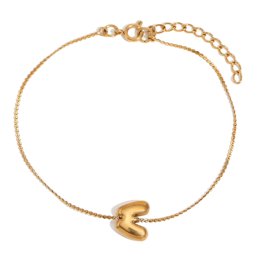 Pulsera de Burbujas para Mujer de Acero Inoxidable con Letra S Minimalista y Chapado en Oro de 18K