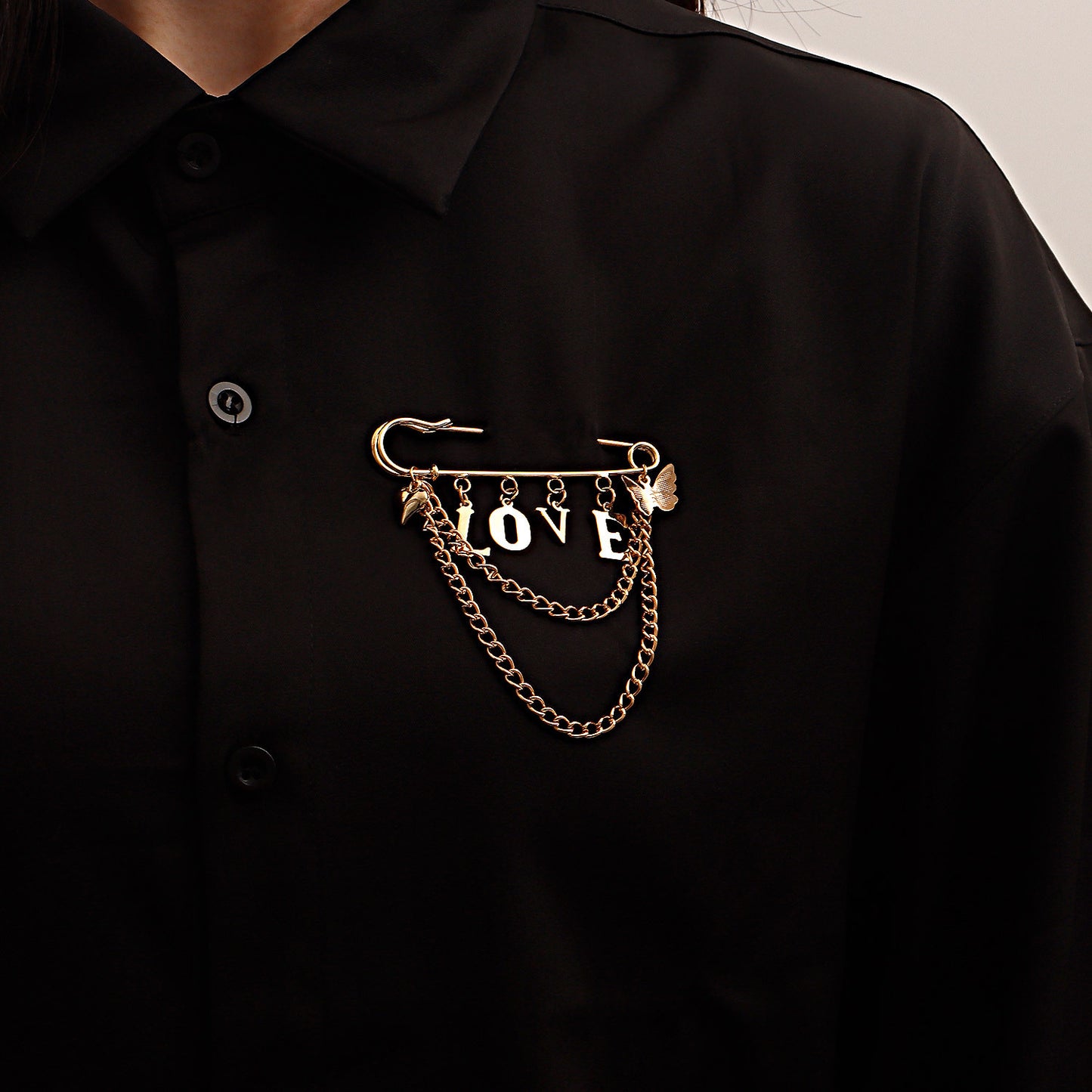Geometric LOVE Letter Pendant Brooch with Heart and Tassel Accents for Women Alloy Plated Jewelry