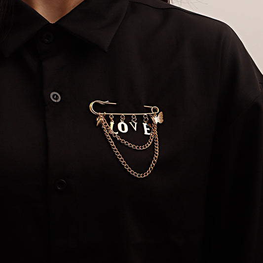 Geometric LOVE Letter Pendant Brooch with Heart and Tassel Accents for Women Alloy Plated Jewelry