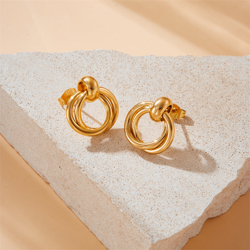 Minimalist Office Chic Plated Stainless Steel Geometric Circle Earrings