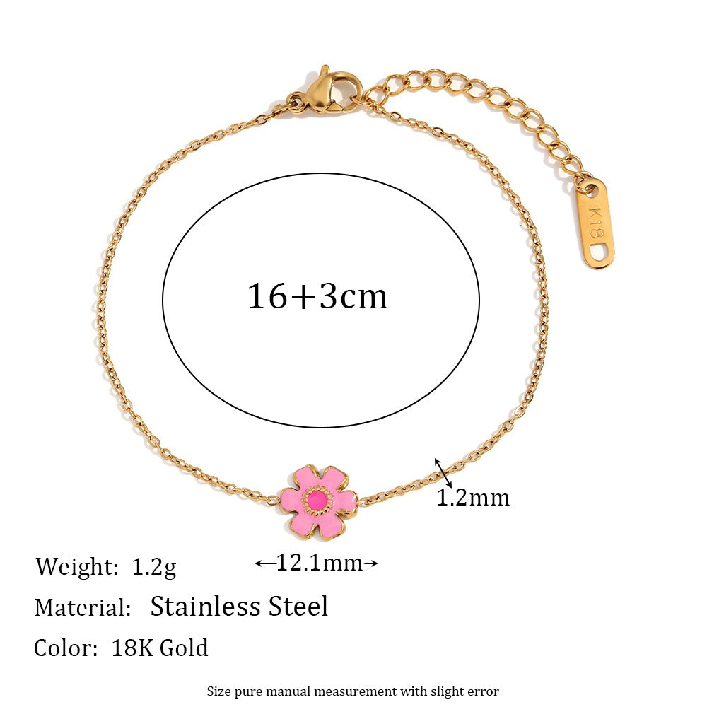 Bracciale da donna in acciaio inossidabile placcato oro 18K con smalto a forma di petalo di fiore alla moda