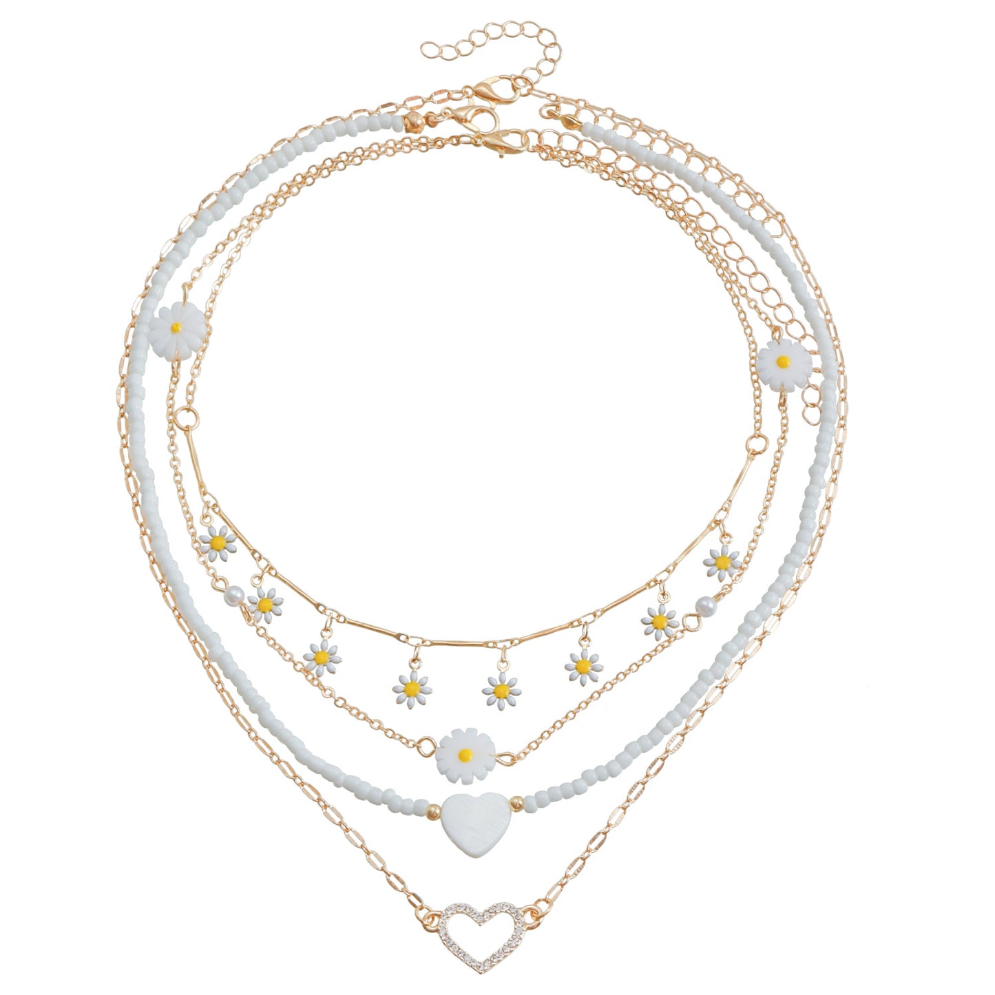Collar de aleación de mujer con forma de corazón, multicapa, chapado, a la moda