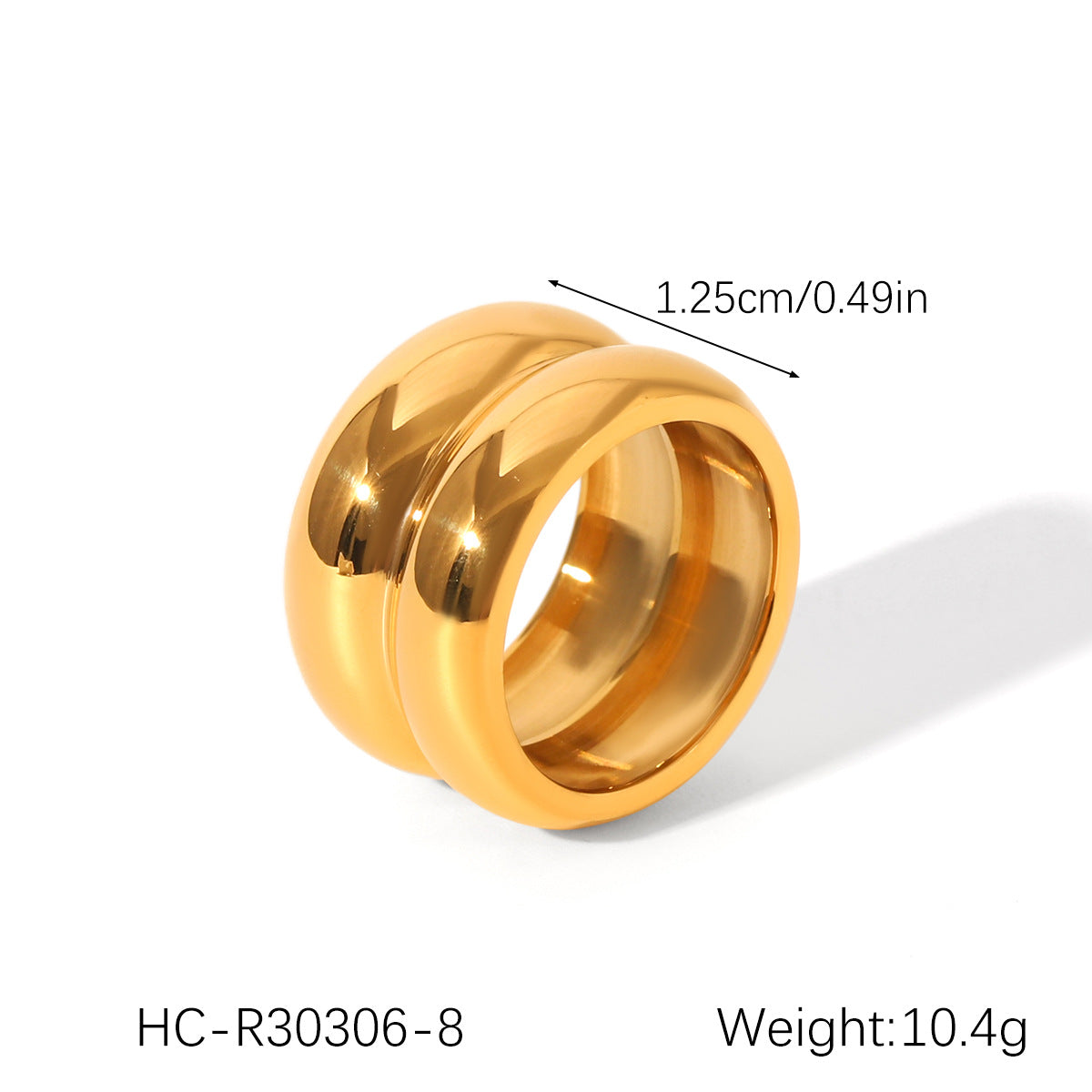 Anello da donna minimalista a doppio strato geometrico in acciaio inossidabile placcato oro 18 carati