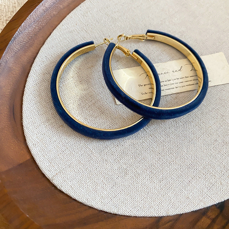 Pendientes de aro redondos geométricos minimalistas de terciopelo flocado para mujer de plata de ley 925