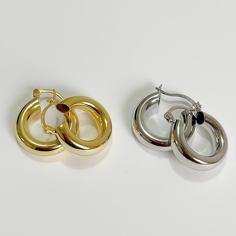 Orecchini a Cerchio Rotondi a C da Donna in Argento Sterling (925) Stile Francese, Gioielli Moderni Minimalisti