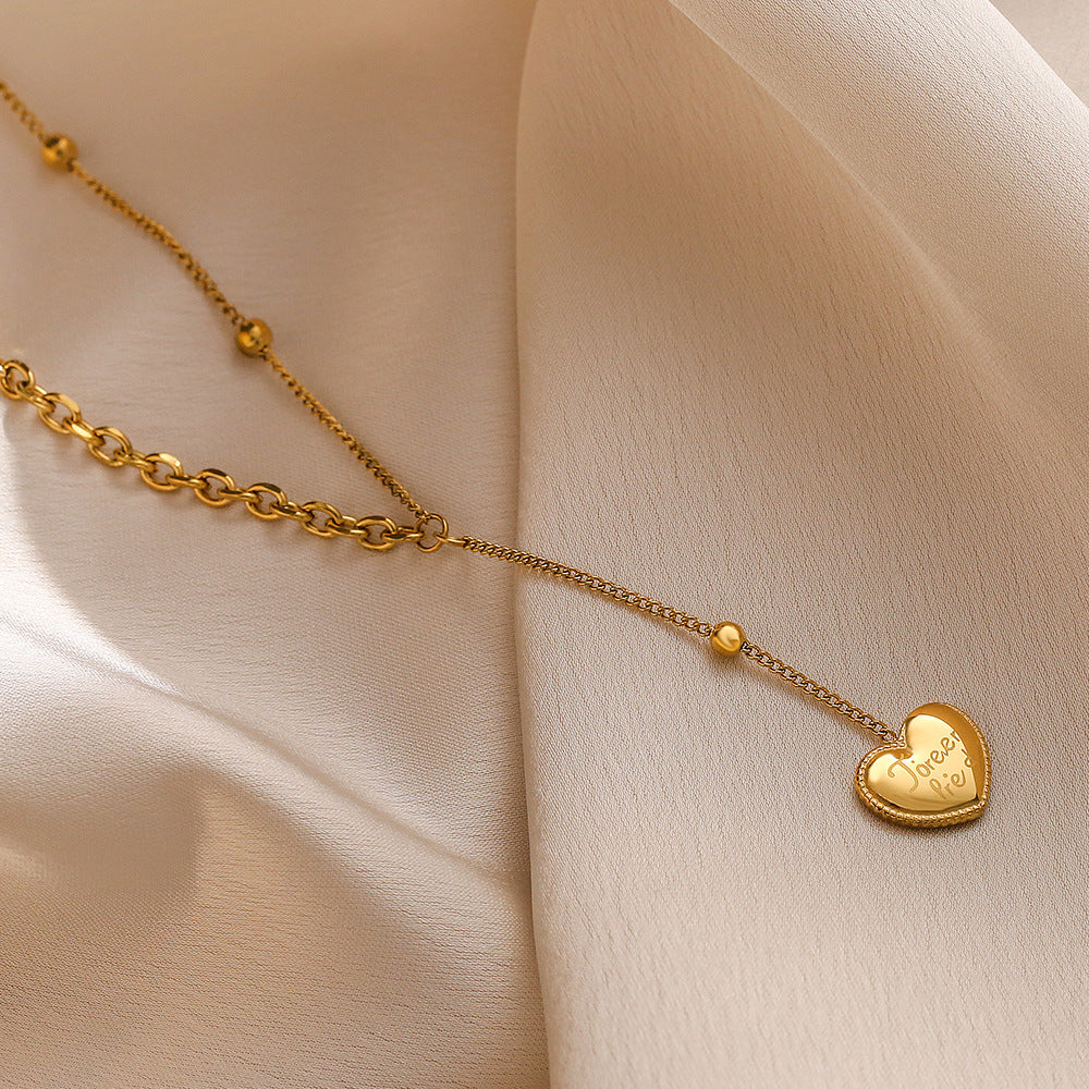 Fashion Geometric Heart Gold Plated Titanium Steel Pendant Necklace for Women