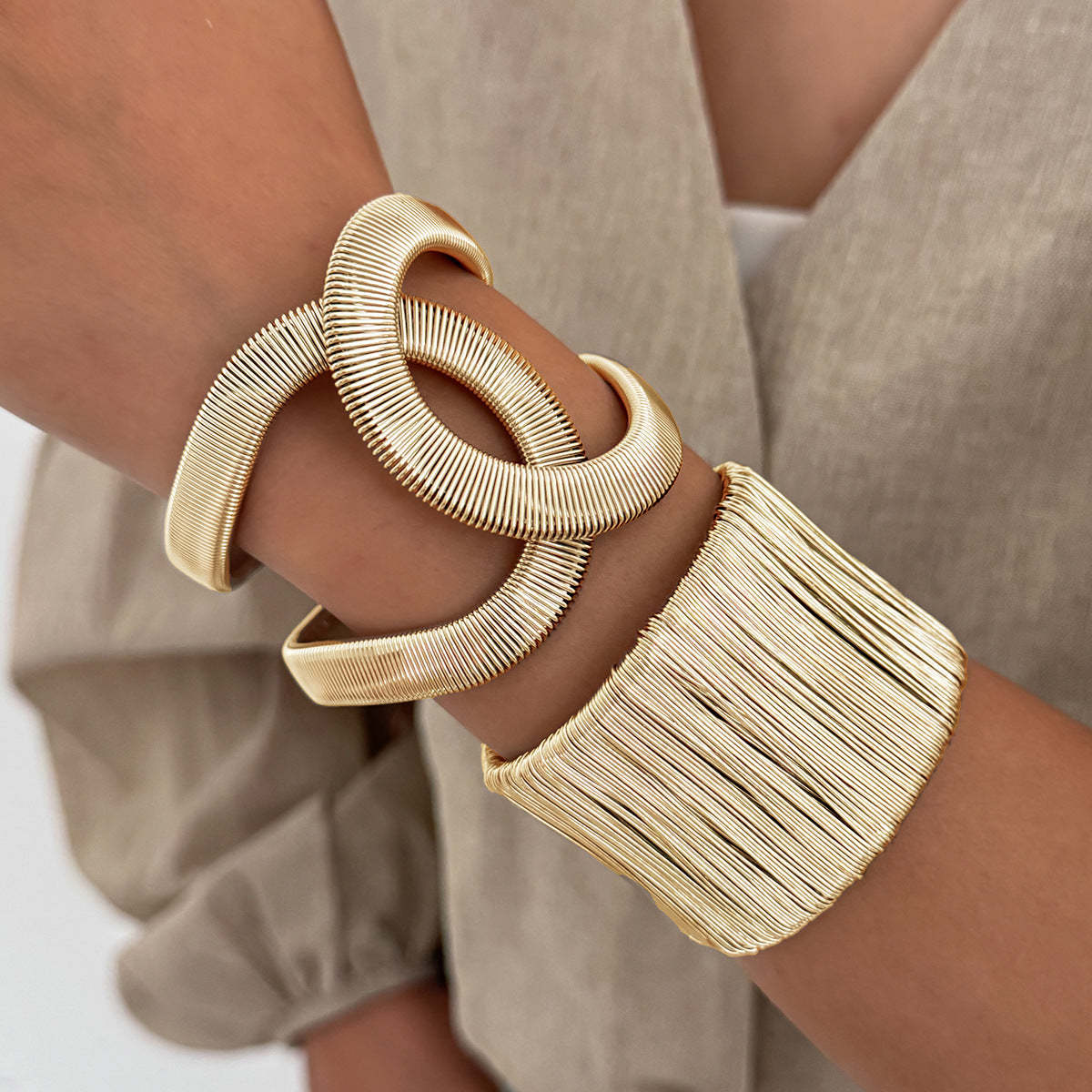 Elegant Striped Geometric Iron Plated Open Cuff Bracelet for Women