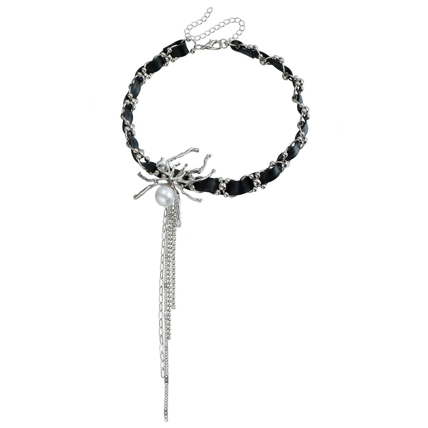 Collana girocollo gotica a ragnatela scura con ciondolo per donna, catena in lega con finitura placcata