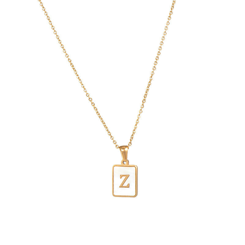 Minimalist 18K Gold Plated Square Letter Pendant Necklace Stainless Steel Shell Design for Women