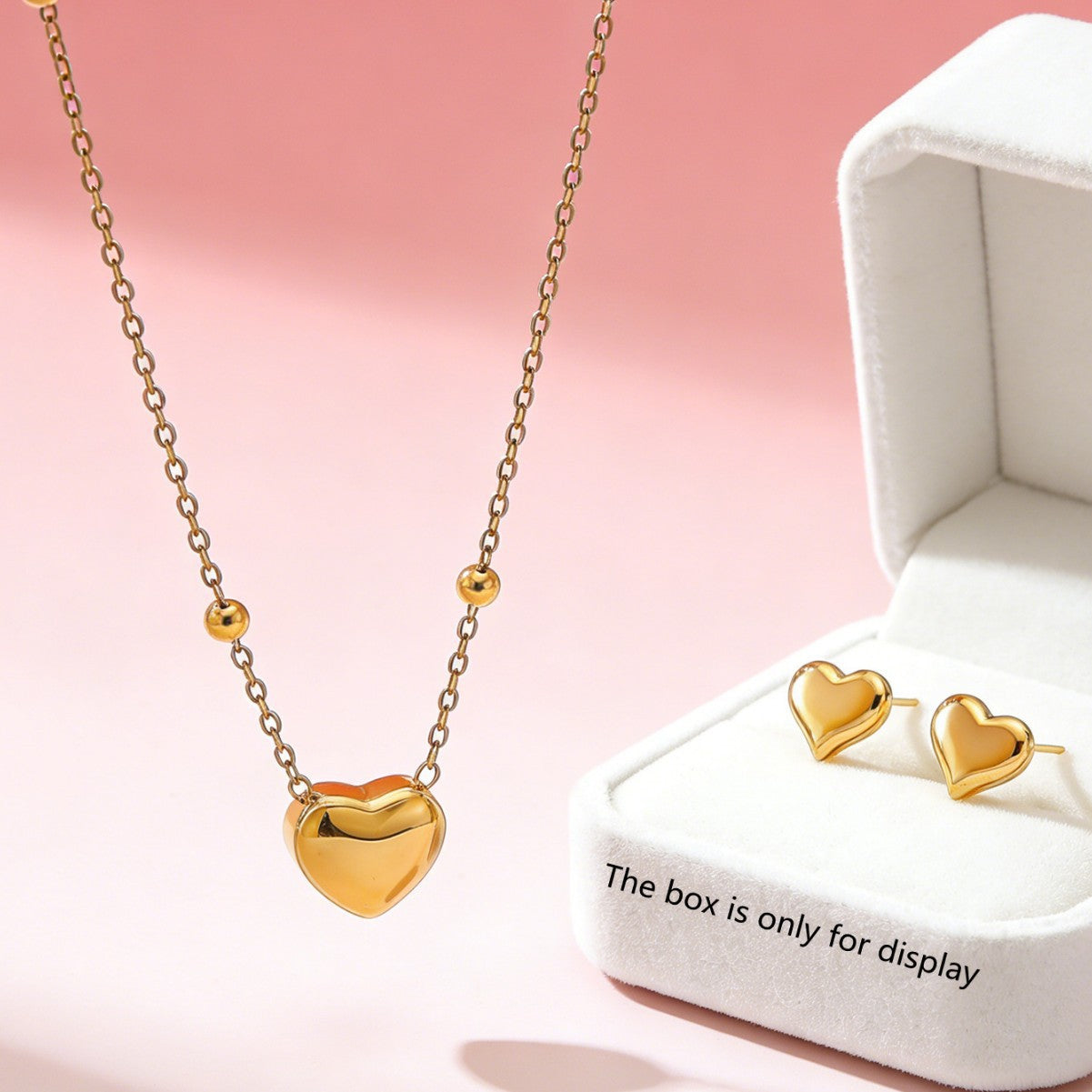 Minimalist Elegant Heart Stainless Steel Gold Plated Necklace and Earring Set for Women
