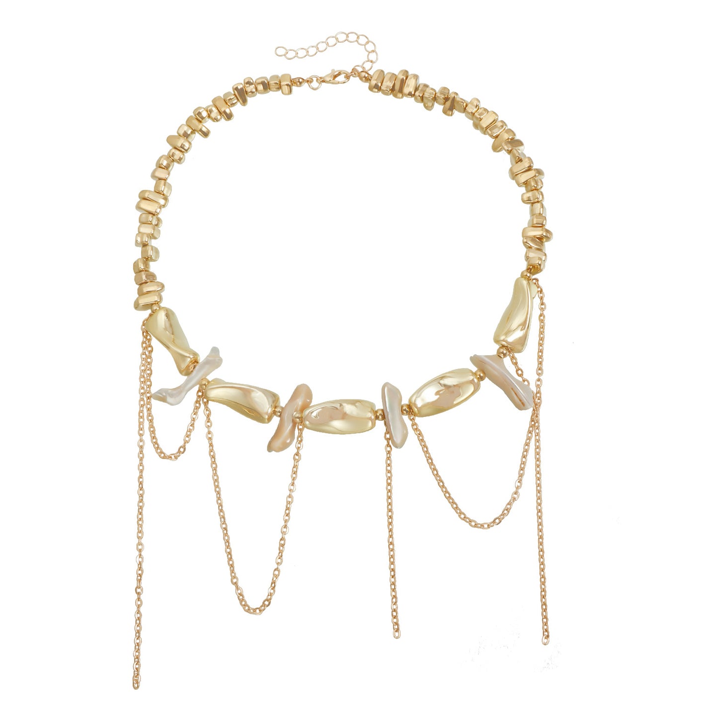 Fashion Geometric Alloy Plated Beaded Tassel Necklace with Shell Accents for Women