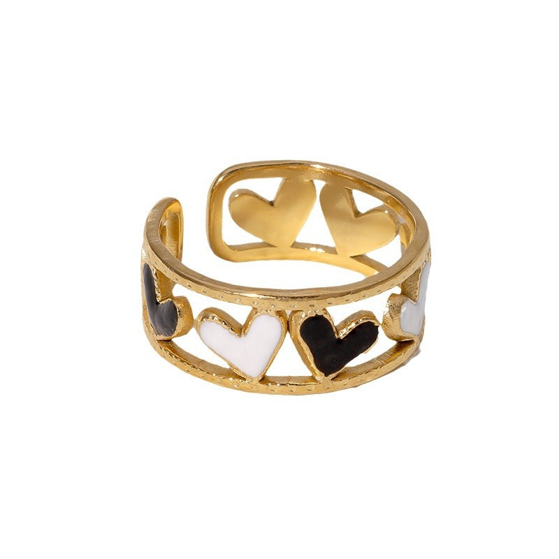 Minimalist Heart Drip Oil Plated Stainless Steel Open Ring for Women