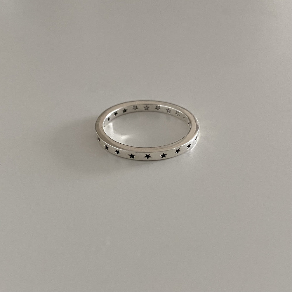 Anillo minimalista de plata de ley 925 con estrella, acabado vintage, abierto y ajustable, joyería para mujer