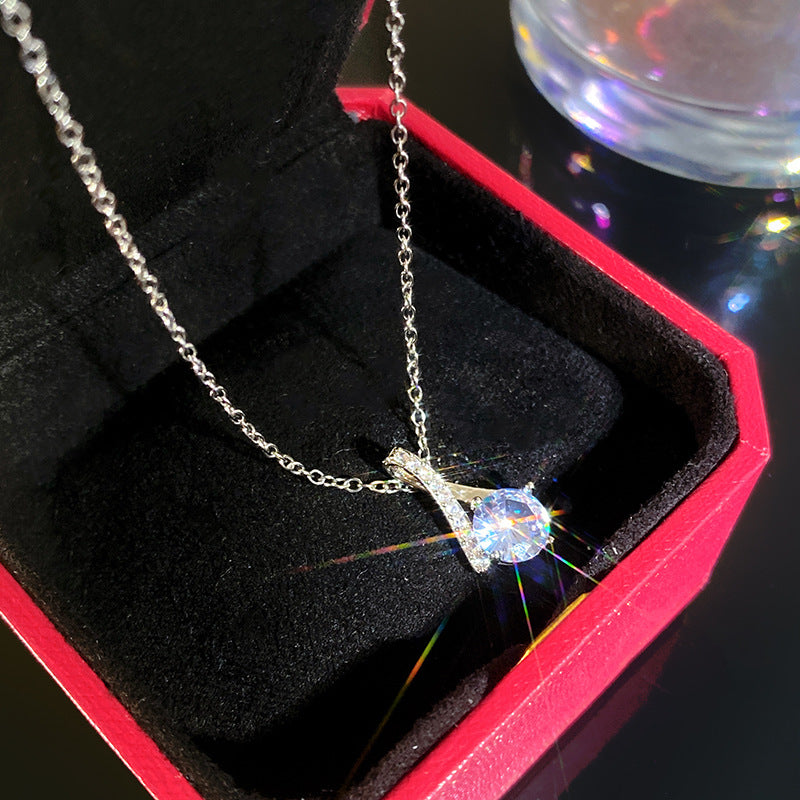 Sporty Sweet Micro-Set Cubic Zirconia Fruit Square Pendant Titanium Steel Cable Chain Necklace