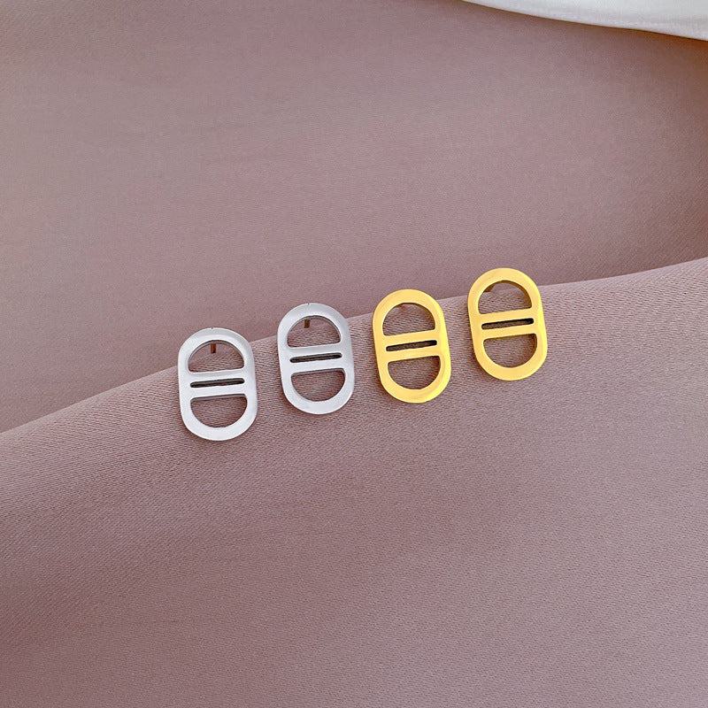 Minimalist Titanium Steel Geometric Stud Earrings for Women, Polished Surface Cold-Tone Fashion Ear Jewelry for Formal Events and Daily Wear