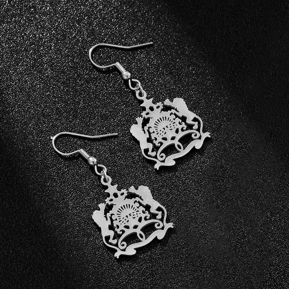 Ethnic Style Lion-Shaped Hollow-Out Gold-Plated Stainless Steel Fishhook Earrings for Women